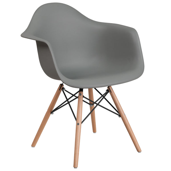 Moss Gray |#| Moss Gray Plastic Chair with Arms and Wooden Legs - Accent & Side Chair