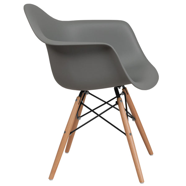 Moss Gray |#| Moss Gray Plastic Chair with Arms and Wooden Legs - Accent & Side Chair