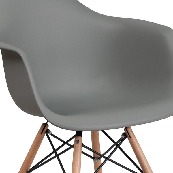 Moss Gray |#| Moss Gray Plastic Chair with Arms and Wooden Legs - Accent & Side Chair