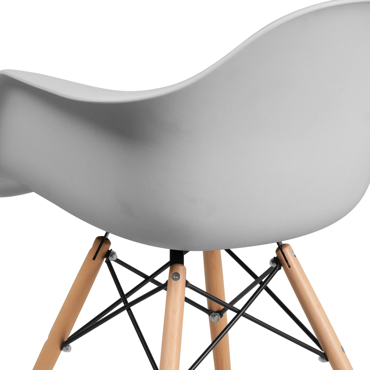 White |#| White Plastic Chair with Arms and Wooden Legs - Accent & Side Chair