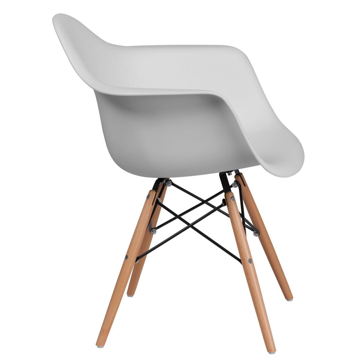 White |#| White Plastic Chair with Arms and Wooden Legs - Accent & Side Chair