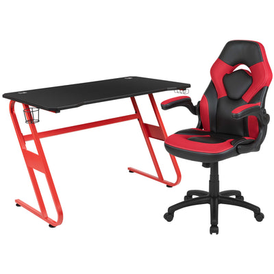 Alpha Bundle with Gaming Desk and Chair: High Back Chair with Arms; Desk with Headphone Hook/Cupholder
