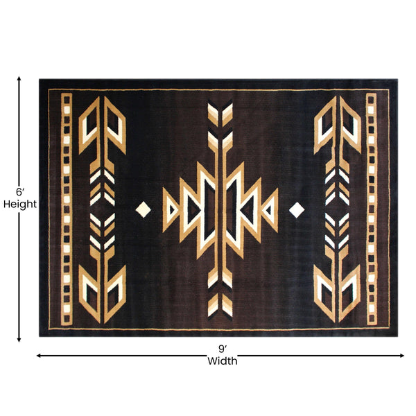 Brown,6' x 9' |#| Southwestern Style Area Rug in Shades of Brown, Beige, and Black - 6' x 9'