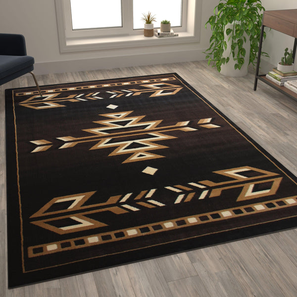 Brown,6' x 9' |#| Southwestern Style Area Rug in Shades of Brown, Beige, and Black - 6' x 9'