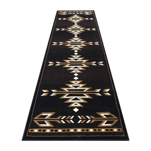 Brown,3' x 16' |#| Southwestern Style Area Rug in Shades of Brown, Beige, and Black - 3' x 16'