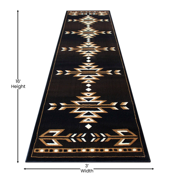 Brown,3' x 16' |#| Southwestern Style Area Rug in Shades of Brown, Beige, and Black - 3' x 16'