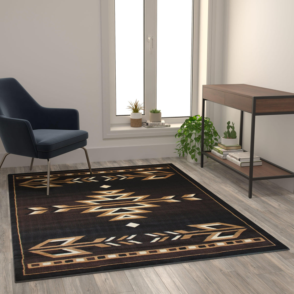 Brown,5' x 7' |#| Southwestern Style Area Rug in Shades of Brown, Beige, and Black - 5' x 7'