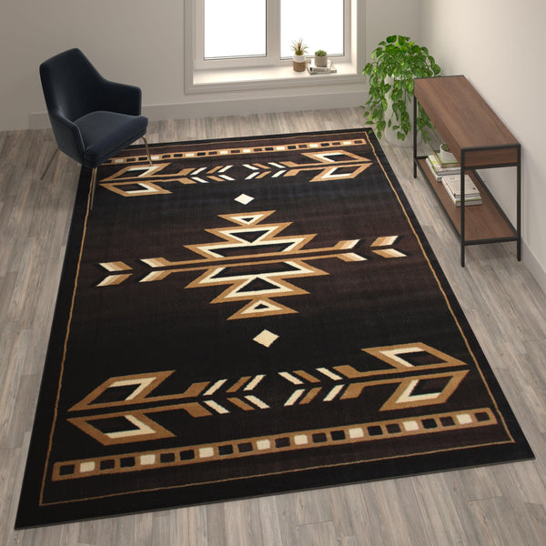 Brown,8' x 10' |#| Southwestern Style Area Rug in Shades of Brown, Beige, and Black - 8' x 10'