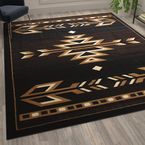Brown,8' x 10' |#| Southwestern Style Area Rug in Shades of Brown, Beige, and Black - 8' x 10'