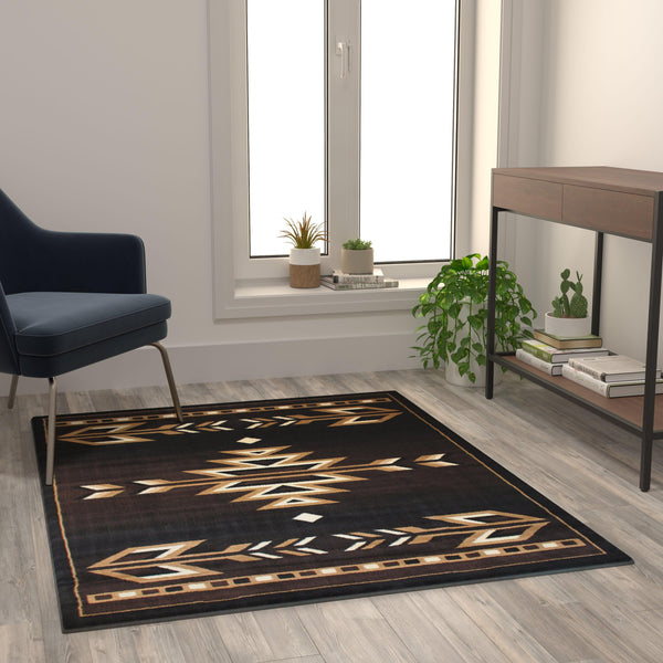 Brown,4' x 5' |#| Southwestern Style Area Rug in Shades of Brown, Beige, and Black - 4' x 5'