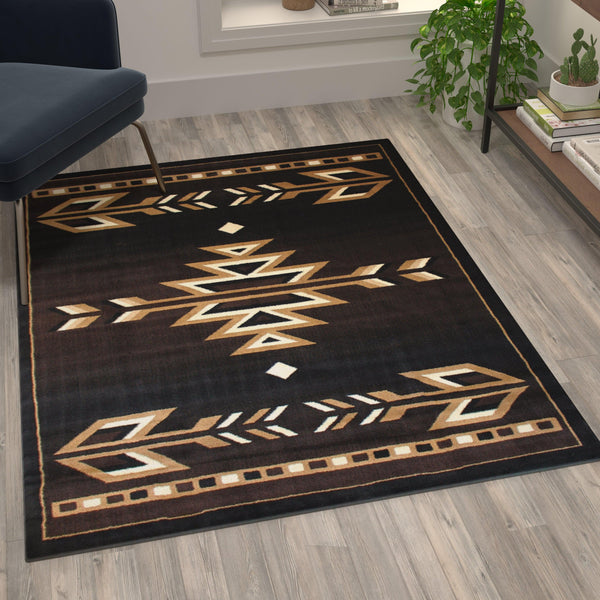 Brown,4' x 5' |#| Southwestern Style Area Rug in Shades of Brown, Beige, and Black - 4' x 5'