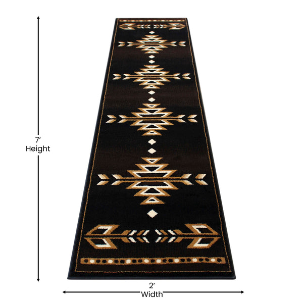 Brown,2' x 7' |#| Southwestern Style Area Rug in Shades of Brown, Beige, and Black - 2' x 7'