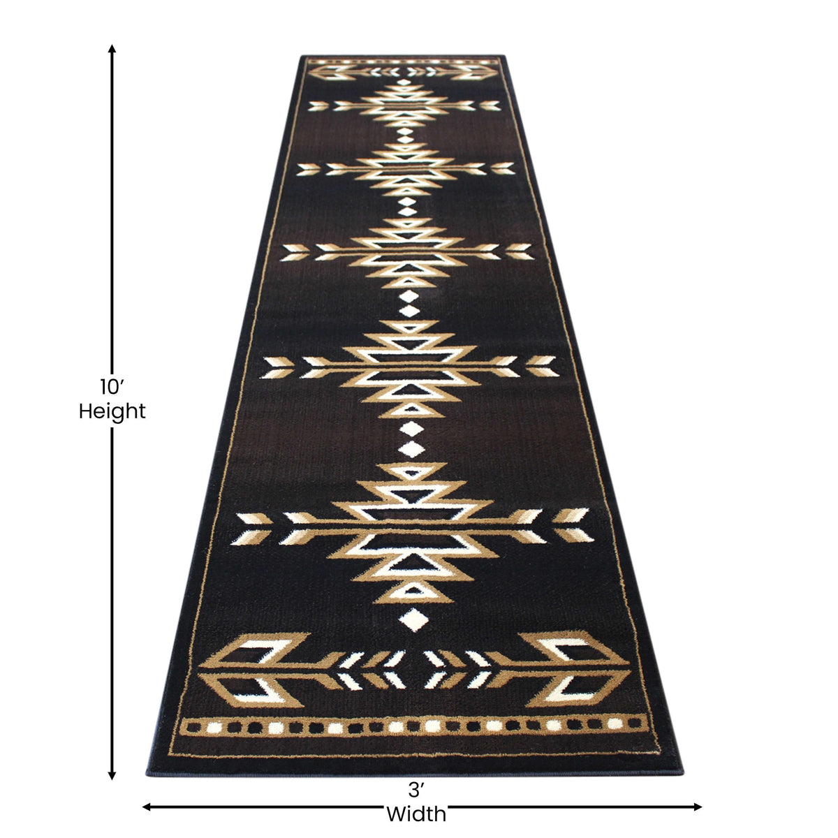 Brown,3' x 10' |#| Southwestern Style Area Rug in Shades of Brown, Beige, and Black - 3' x 10'