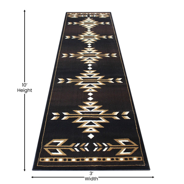 Brown,3' x 10' |#| Southwestern Style Area Rug in Shades of Brown, Beige, and Black - 3' x 10'