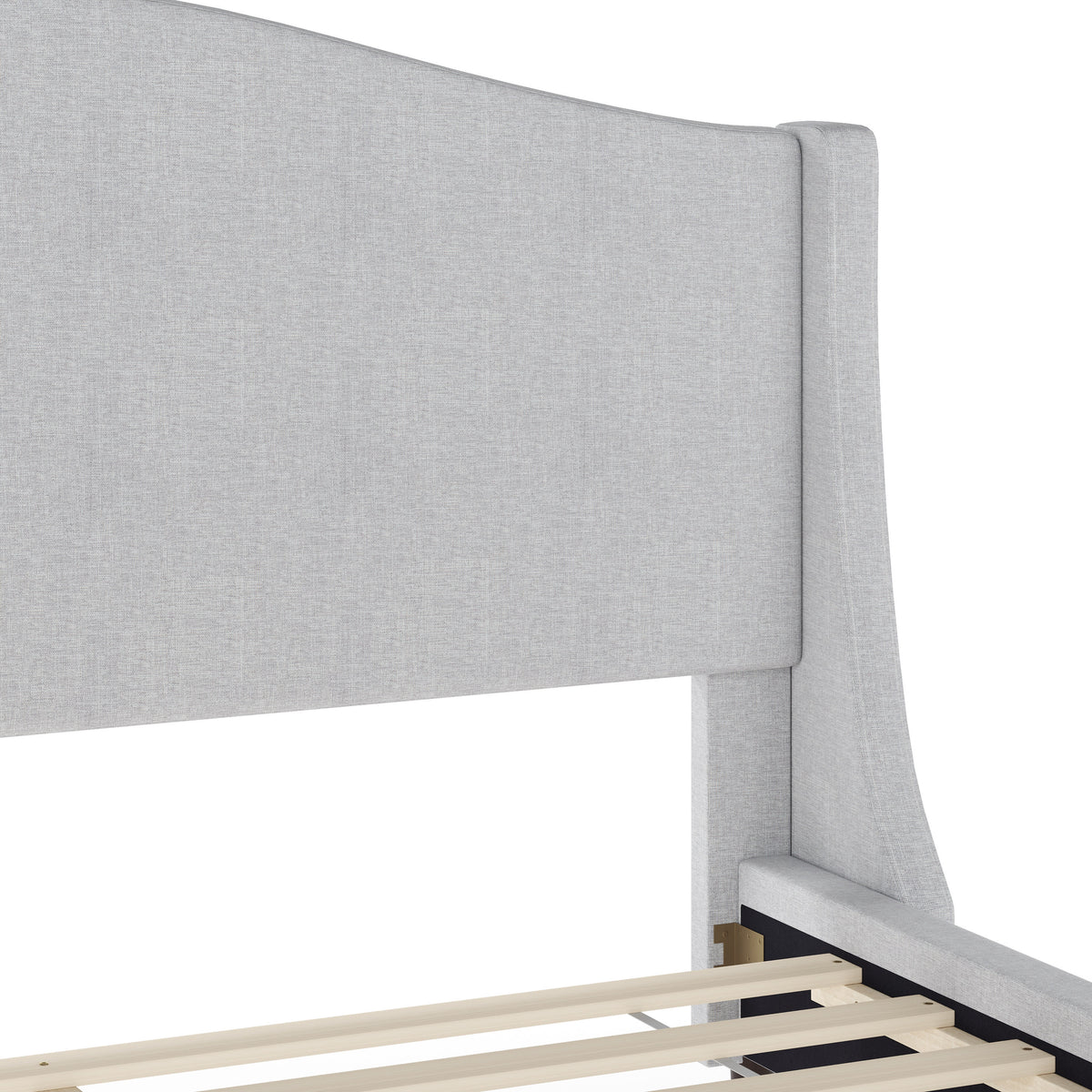 Gray Fabric/Black Legs,Queen |#| Faux Linen Upholstered Queen Size Platform Bed with Curved Headboard in Gray