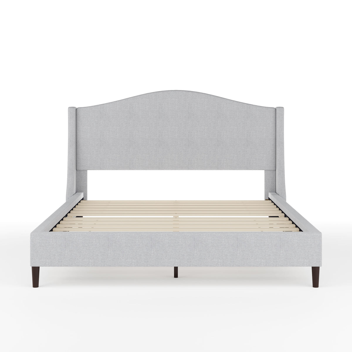 Gray Fabric/Black Legs,Queen |#| Faux Linen Upholstered Queen Size Platform Bed with Curved Headboard in Gray