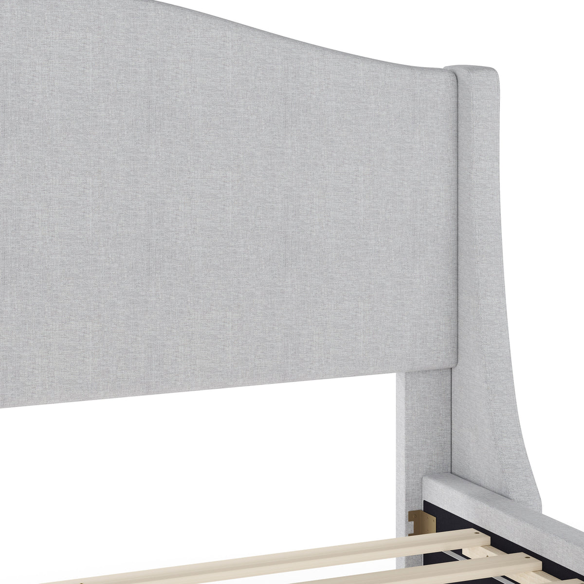 Gray Fabric/Black Legs,Full |#| Faux Linen Upholstered Full Size Platform Bed with Curved Headboard in Gray