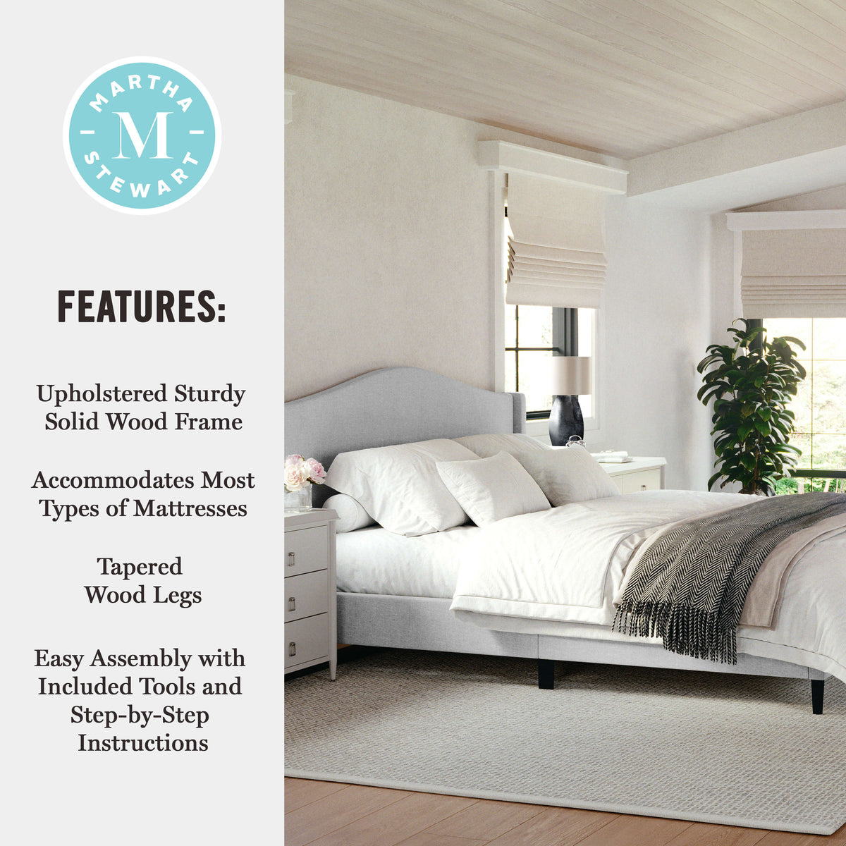 Gray Fabric/Black Legs,King |#| Faux Linen Upholstered King Size Platform Bed with Curved Headboard in Gray