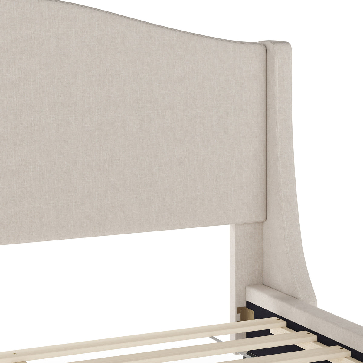 Beige Fabric/Walnut Legs,Queen |#| Faux Linen Upholstered Queen Size Platform Bed with Curved Headboard in Beige