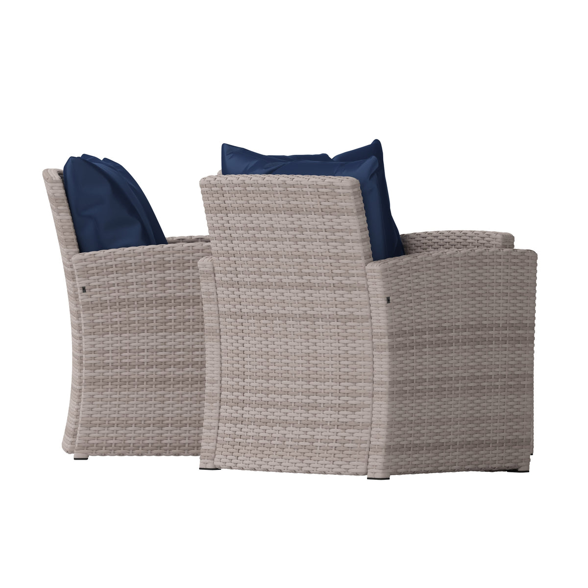 Navy Cushions/Light Gray Frame |#| 4 PC Lt Gray Patio Set with Navy Back Pillows & Seat Cushions - Outdoor Seating
