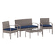 Navy Cushions/Light Gray Frame |#| 4 Piece Patio Set with Gray Steel Frame and Navy Cushions - Outdoor Seating