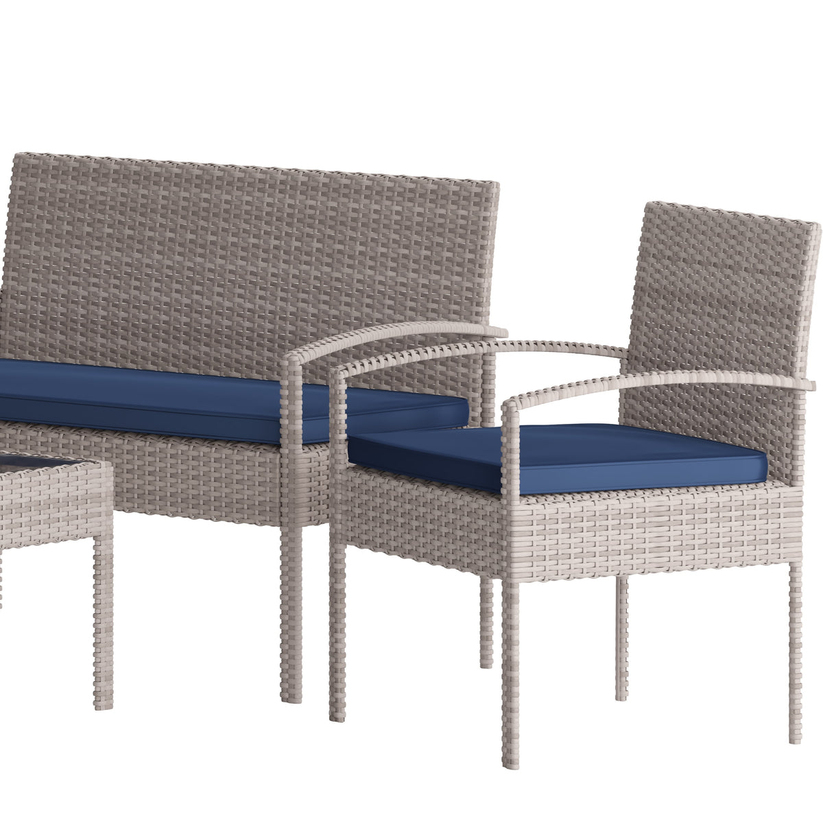 Navy Cushions/Light Gray Frame |#| 4 Piece Patio Set with Gray Steel Frame and Navy Cushions - Outdoor Seating