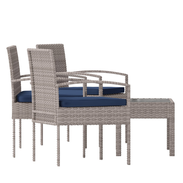 Navy Cushions/Light Gray Frame |#| 4 Piece Patio Set with Gray Steel Frame and Navy Cushions - Outdoor Seating