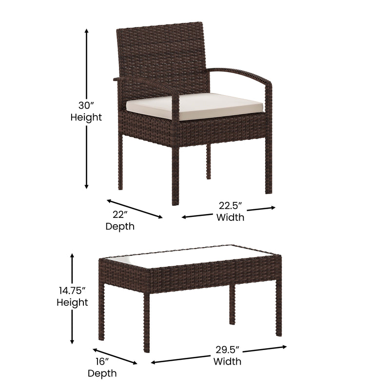 Beige Cushions/Brown Frame |#| 4 Piece Patio Set with Brown Steel Frame and Beige Cushions - Outdoor Seating