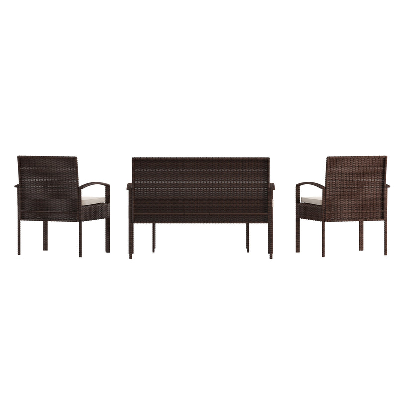 Beige Cushions/Brown Frame |#| 4 Piece Patio Set with Brown Steel Frame and Beige Cushions - Outdoor Seating