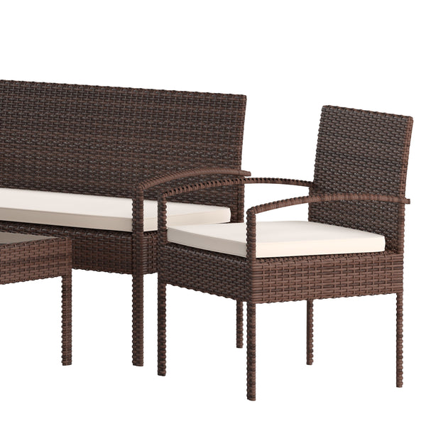 Beige Cushions/Brown Frame |#| 4 Piece Patio Set with Brown Steel Frame and Beige Cushions - Outdoor Seating