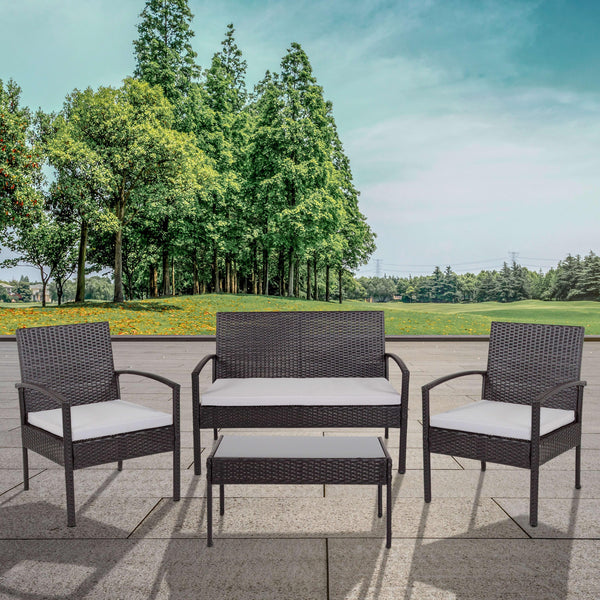 Gray Cushions/Black Frame |#| 4 Piece Black Patio Set with Steel Frame and Gray Cushions - Outdoor Seating