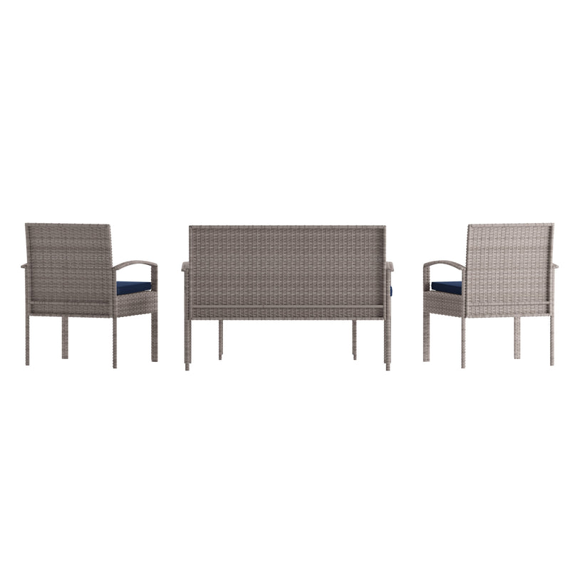 Navy Cushions/Light Gray Frame |#| 4 Piece Patio Set with Gray Steel Frame and Navy Cushions - Outdoor Seating