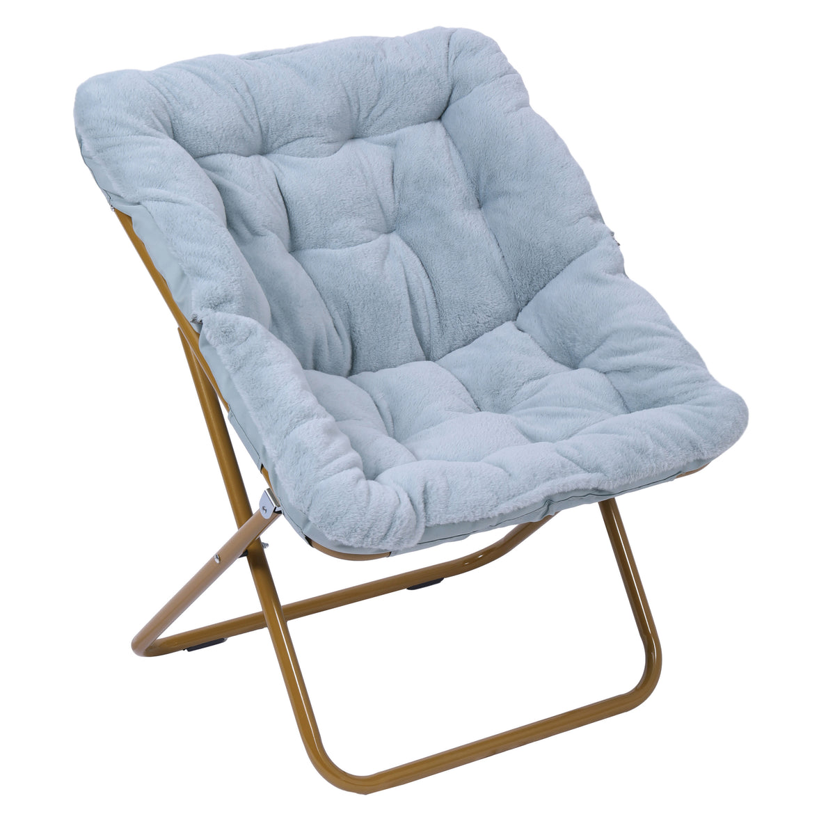 Aqua Fabric/Soft Gold Frame |#| Folding Faux Fur Oversized Saucer Chair with Steel Frame - Dusty Aqua/Soft Gold