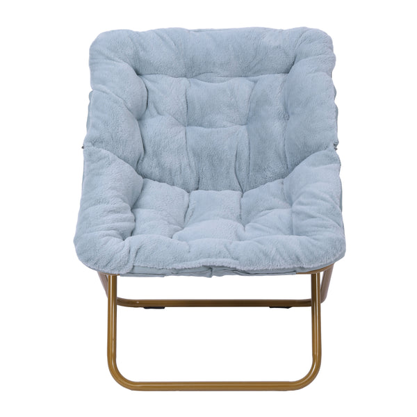 Aqua Fabric/Soft Gold Frame |#| Folding Faux Fur Oversized Saucer Chair with Steel Frame - Dusty Aqua/Soft Gold
