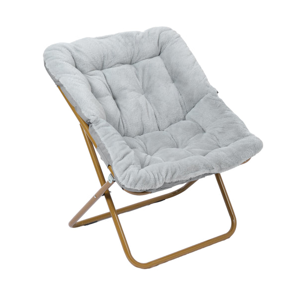 Gray Fabric/Soft Gold Frame |#| Folding Faux Fur Oversized Saucer Chair with Steel Frame - Gray/Soft Gold