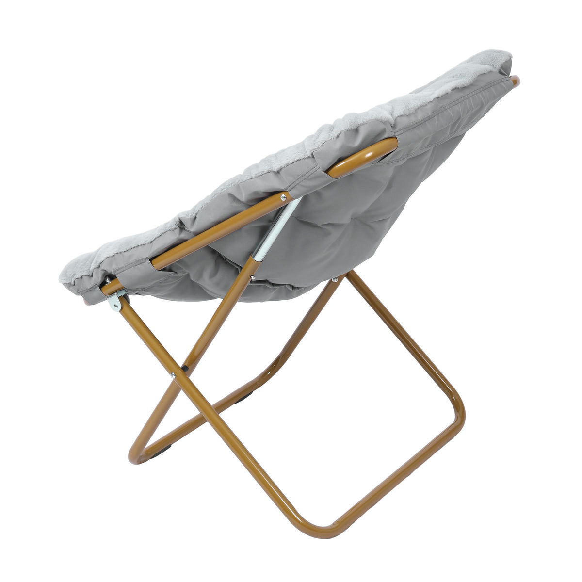 Gray Fabric/Soft Gold Frame |#| Folding Faux Fur Oversized Saucer Chair with Steel Frame - Gray/Soft Gold