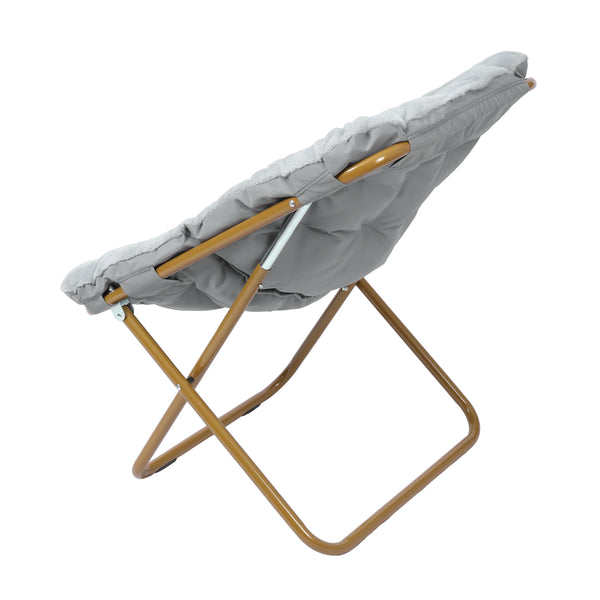 Gray Fabric/Soft Gold Frame |#| Folding Faux Fur Oversized Saucer Chair with Steel Frame - Gray/Soft Gold