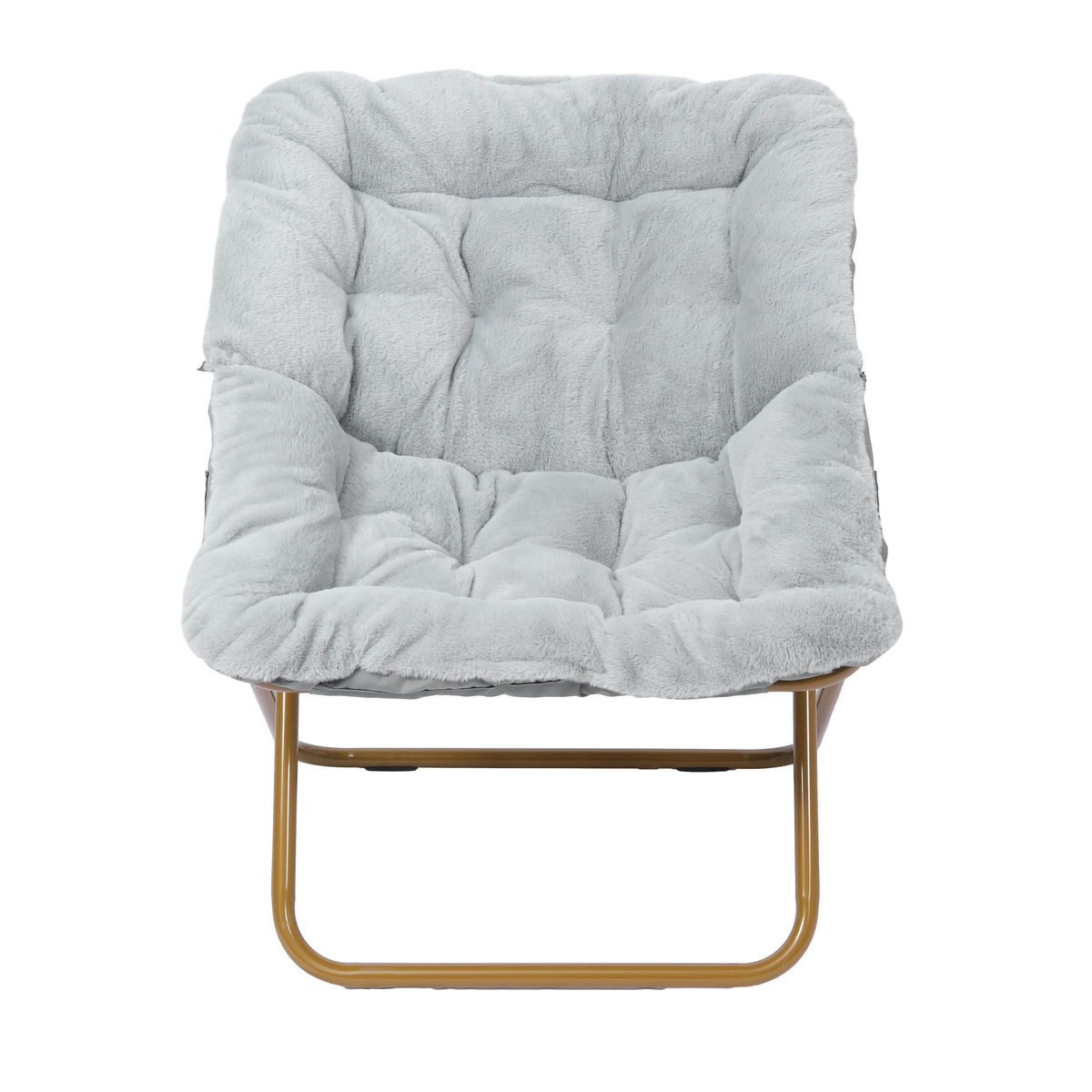 Gray Fabric/Soft Gold Frame |#| Folding Faux Fur Oversized Saucer Chair with Steel Frame - Gray/Soft Gold