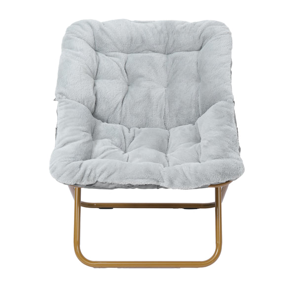 Gray Fabric/Soft Gold Frame |#| Folding Faux Fur Oversized Saucer Chair with Steel Frame - Gray/Soft Gold