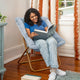 Aqua Fabric/Soft Gold Frame |#| Folding Faux Fur Oversized Saucer Chair with Steel Frame - Dusty Aqua/Soft Gold