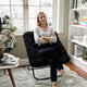 Black Fabric/Black Frame |#| Folding Faux Fur Oversized Saucer Chair with Steel Frame - Black/Black