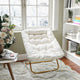 Ivory Faux Shearling Fabric/Soft Gold Frame |#| Folding Faux Shearling Oversized Saucer Chair with Steel Frame - Ivory/Soft Gold