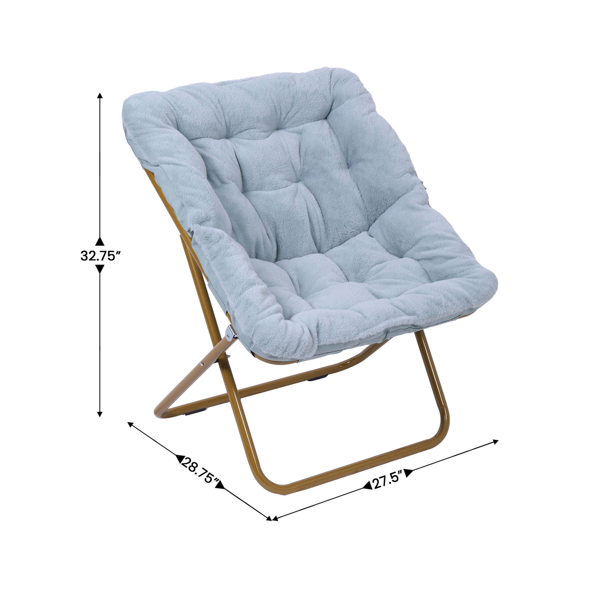Aqua Fabric/Soft Gold Frame |#| Folding Faux Fur Oversized Saucer Chair with Steel Frame - Dusty Aqua/Soft Gold