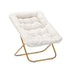 Ivory Faux Shearling Fabric/Soft Gold Frame |#| Folding Faux Shearling Oversized Saucer Chair with Steel Frame - Ivory/Soft Gold