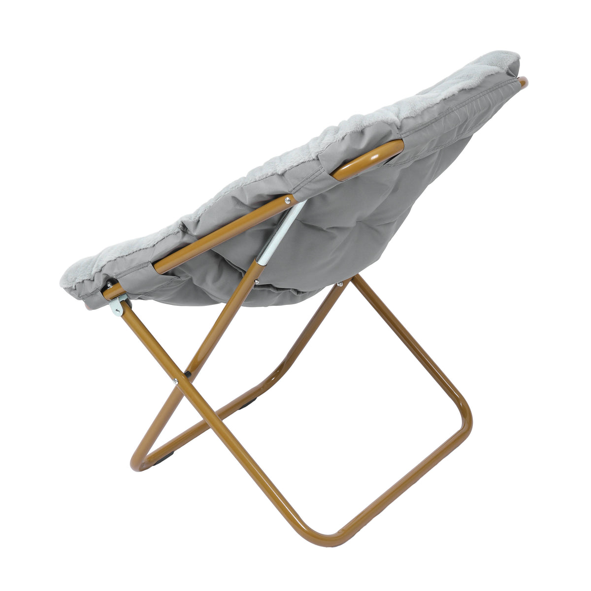 Gray Fabric/Soft Gold Frame |#| Folding Faux Fur Oversized Saucer Chair with Steel Frame - Gray/Soft Gold