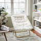 Ivory Faux Shearling Fabric/Soft Gold Frame |#| Folding Faux Shearling Oversized Saucer Chair with Steel Frame - Ivory/Soft Gold