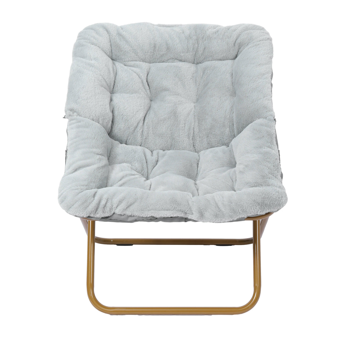 Gray Fabric/Soft Gold Frame |#| Folding Faux Fur Oversized Saucer Chair with Steel Frame - Gray/Soft Gold