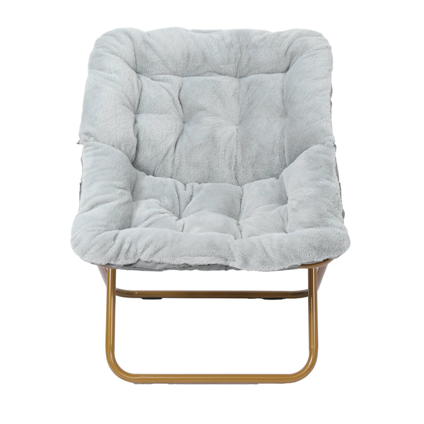 Gray Fabric/Soft Gold Frame |#| Folding Faux Fur Oversized Saucer Chair with Steel Frame - Gray/Soft Gold