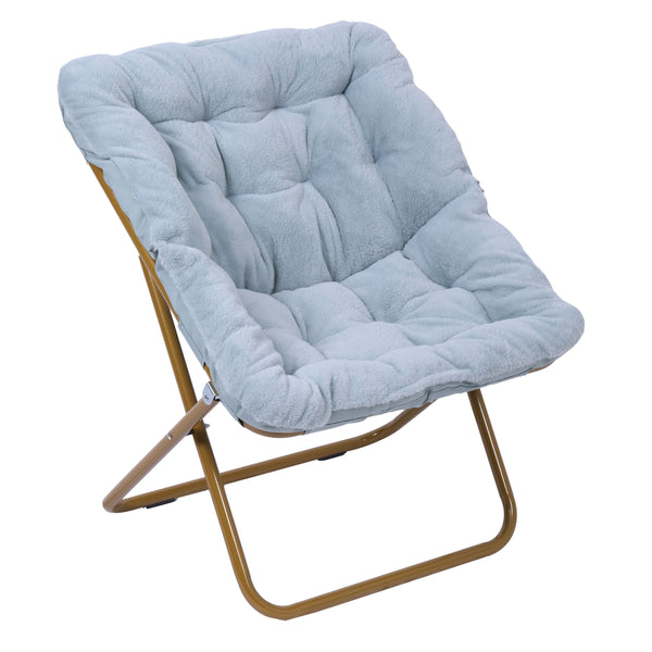 Aqua Fabric/Soft Gold Frame |#| Folding Faux Fur Oversized Saucer Chair with Steel Frame - Dusty Aqua/Soft Gold