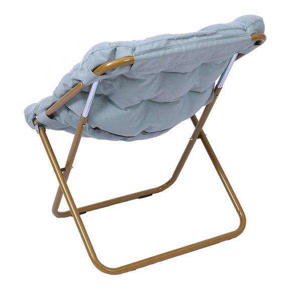 Aqua Fabric/Soft Gold Frame |#| Folding Faux Fur Oversized Saucer Chair with Steel Frame - Dusty Aqua/Soft Gold